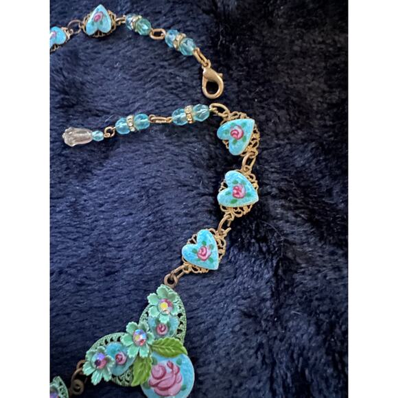 VINTAGE NEW MICHAL NEGRIN ENAMEL HEARTS SWAROVSKI CRYSTAL STATEMENT NECKLACE - Picture 4 of 8